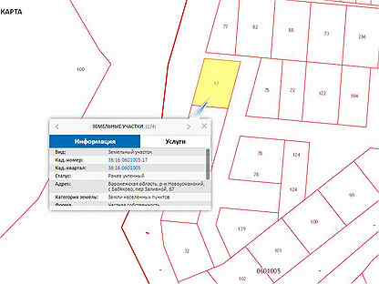 Кадастровая карта бабяково воронежская область