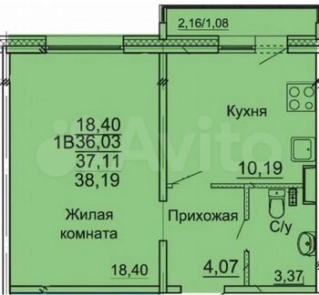 1-к. квартира, 38,2 м², 7/17 эт.