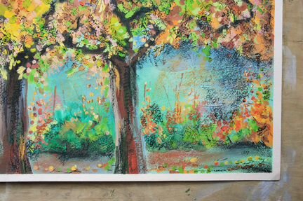 Пейзаж с деревьями, осень, рисунок, картина