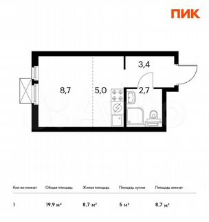 Квартира-студия, 19.9 м², 3/32 эт.