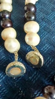 Бусы черный и белый натуральный жемчуг. Таиланд