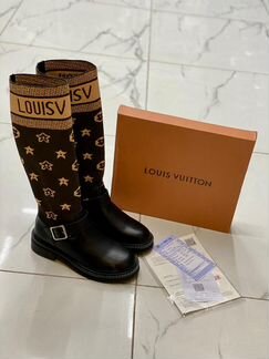 Сапоги носок стрейч кожа черные луи виттон коричне