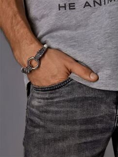 Браслет кожаный Кольцо Дракона 21 см белый LTH147