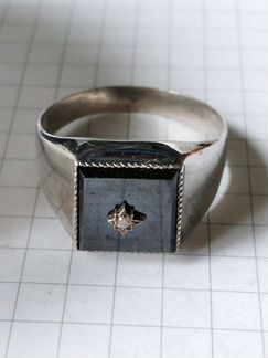 Печатка мужская серебро агат иск бриллиант