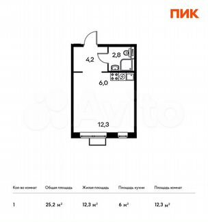 Квартира-студия, 25.2 м², 14/15 эт.