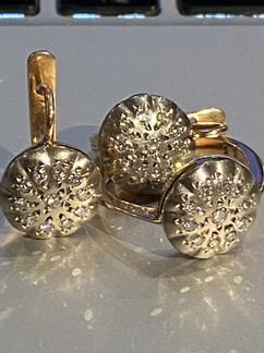 Крупный золотой советский комплект с брил «тарелоч