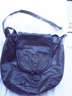 Сумка черная кожа в стиле пэчворк мягкая