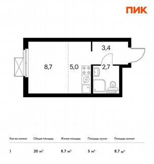 Квартира-студия, 20 м², 24/32 эт.
