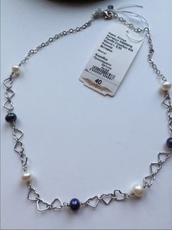 Серебряное колье ожерелье с жемчугом