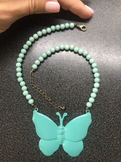 Ожерелье, летнее колье Бабочка, цвет ментоловый, м