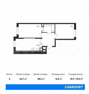 2-к квартира, 54.7 м², 18/19 эт.